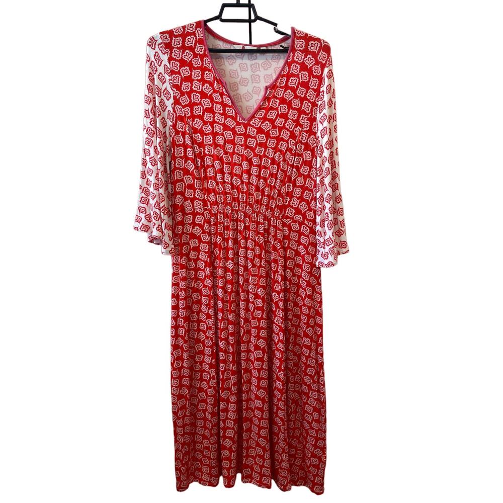 BODEN Bella Jersey Midi Dress Womens Size 12 Bell Sleeve V-Neck Soft Stretch